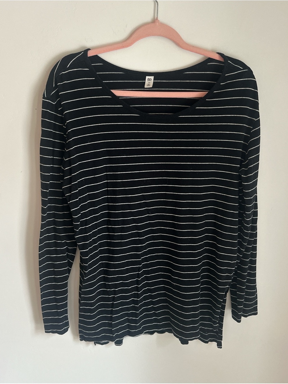 bp Black & White Striped Long-Sleeve Scoop Neck Top